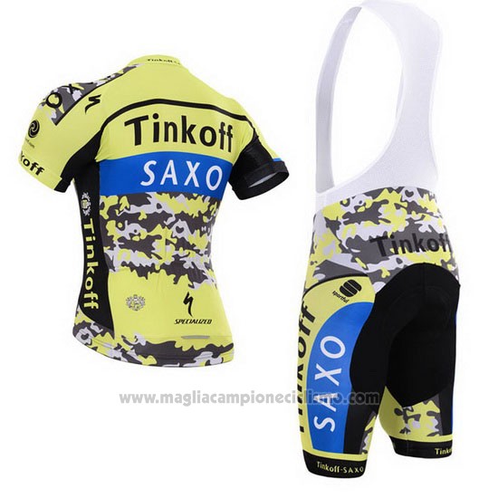 2015 Abbigliamento Ciclismo Tinkoff Saxo Bank Nero e Giallo Manica Corta e Salopette
